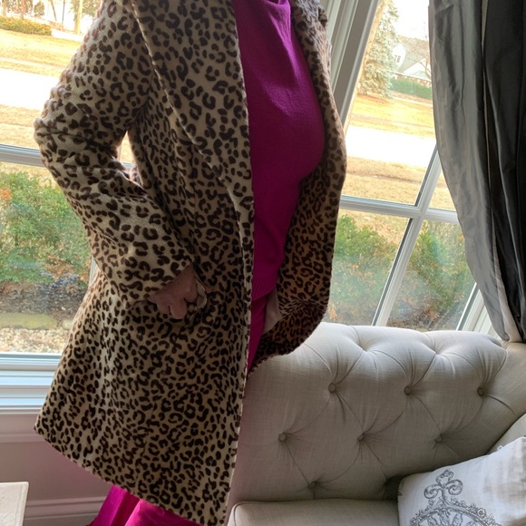 Faux Fur 🖤🤎 Leopard Animal Print Coat Vintage Look Super Chic Collar Mob Wife - Picture 8 of 16